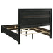 Black upholstered Eastern King panel bed from CoasterEveryday, featuring a modern headboard and sleek wooden frame.
