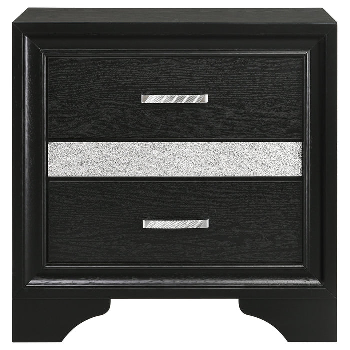 CoasterEveryday Miranda black California King bedroom furniture set with four pieces, including bed frame and matching storage components.