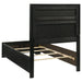 Miranda 4-piece black twin bedroom furniture set by CoasterEveryday, including bed frame, nightstand, dresser, and mirror.
