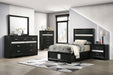 Black upholstered Miranda 54-inch twin panel bed by CoasterEveryday with padded headboard and sleek frame.