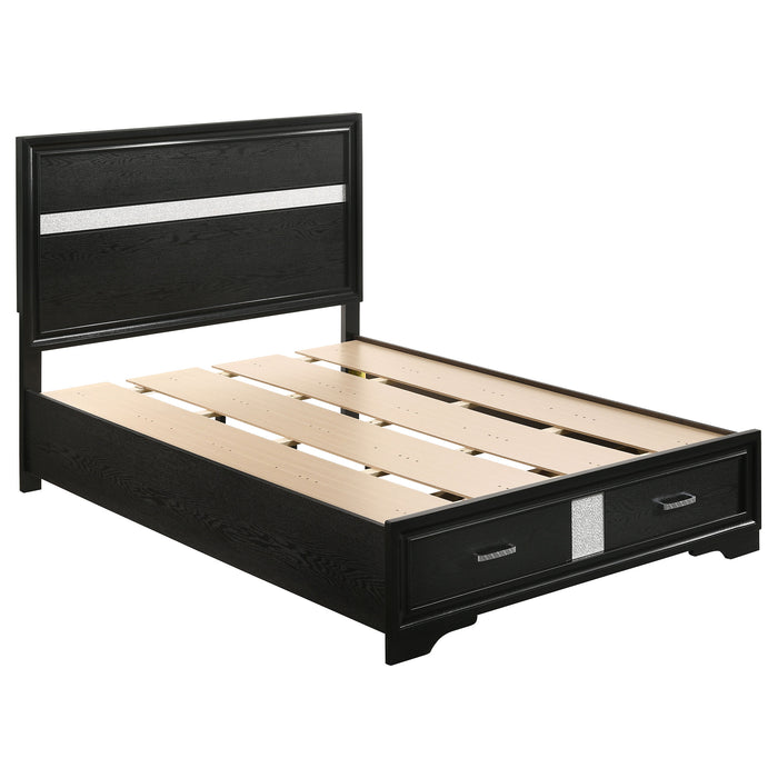 Black 51-inch wood full storage panel bed by CoasterEveryday, showcasing the headboard and storage drawers in a modern furniture design.