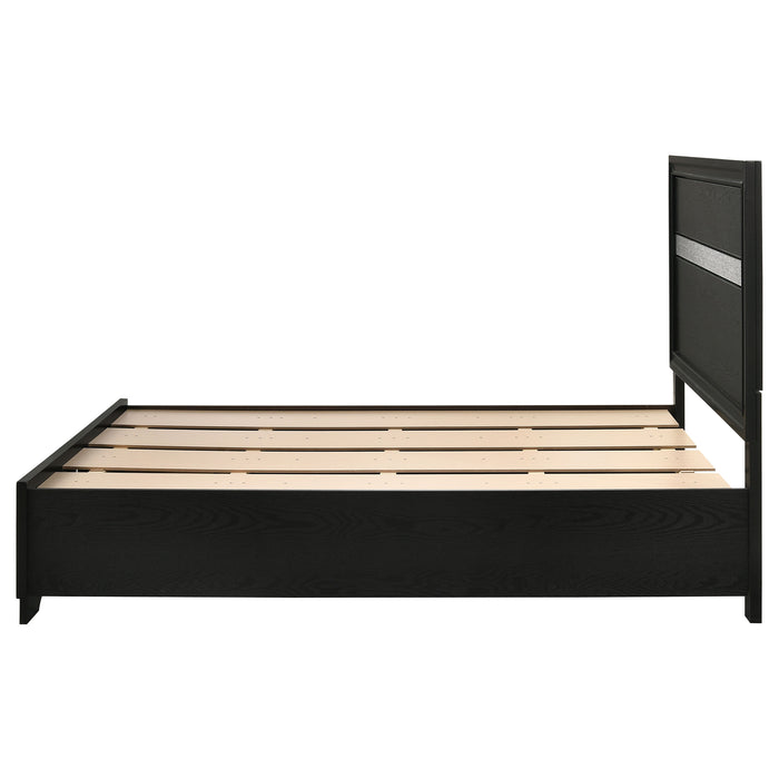 Black 51-inch wood full storage panel bed by CoasterEveryday featuring a sleek modern design with built-in storage drawers.