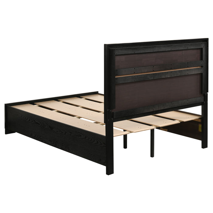 Black 51-inch wood full storage panel bed by CoasterEveryday, showing the headboard and storage drawers in a modern furniture design.