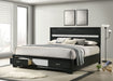 Miranda 51-inch wood Eastern King storage panel bed in black with clean lines and built-in storage drawers, made by CoasterEveryday.