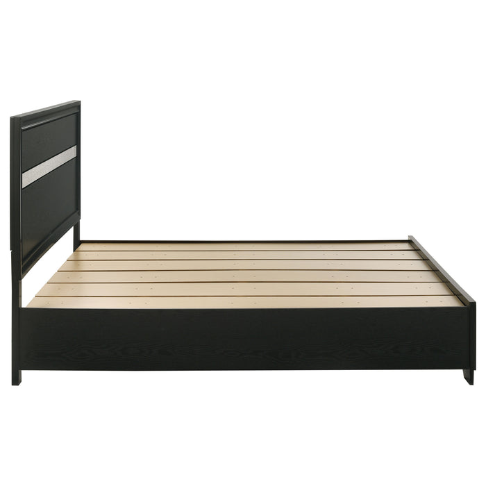 Miranda 51-inch wood Eastern King storage panel bed by CoasterEveryday in black, showcasing the bed frame with storage drawers.