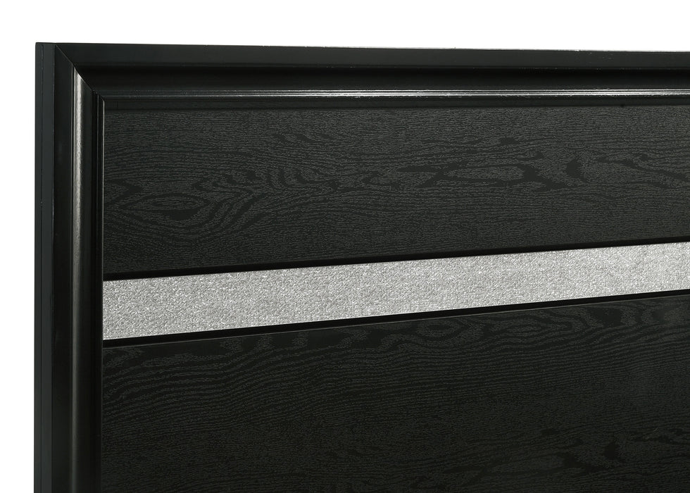 Miranda 51-inch black wood Eastern King storage panel bed by CoasterEveryday, showcasing the bed frame with storage panels and sleek design.