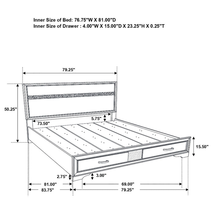Black Miranda 51-inch wood Eastern King storage panel bed by CoasterEveryday with sleek design and built-in storage drawers.
