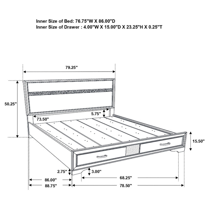 Black 51-inch California King storage panel bed from CoasterEveryday with wood finish and detailed headboard design.