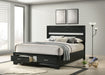 Miranda 51-inch black wood queen storage panel bed by CoasterEveryday with a sleek, modern design and built-in storage drawers.
