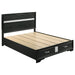 Black Miranda 51-inch wood queen storage panel bed with built-in headboard and storage drawers, made by CoasterEveryday.