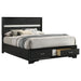 Black 51-inch wood Queen storage panel bed from CoasterEveryday featuring a sleek design and built-in storage drawers.