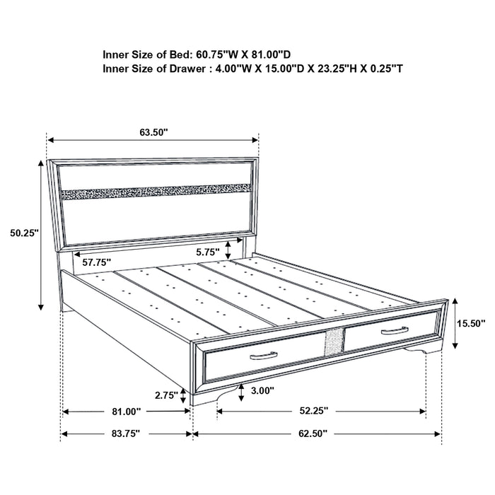 Black Miranda 51-inch Wood Queen Storage Panel Bed by CoasterEveryday, showing the bed frame with storage drawers and panel headboard.