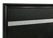 Black Miranda 4-piece twin bedroom set by CoasterEveryday, including bed frame, nightstands, and dresser in a modern furniture design.