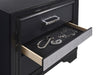 Miranda 4-piece black twin bedroom furniture set by CoasterEveryday, including bed frame, dresser, nightstand, and mirror.