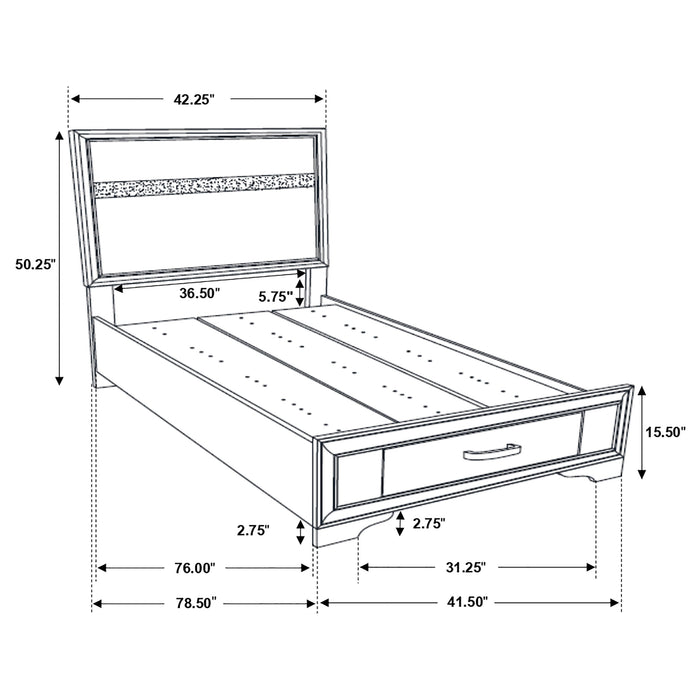 Miranda 4-piece twin bedroom furniture set in black, including a bed frame, nightstands, and dresser from CoasterEveryday