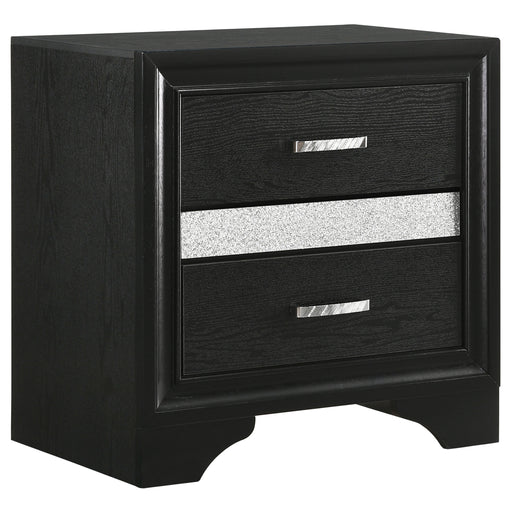 Black Miranda 3-drawer nightstand by CoasterEveryday, showing a modern bedside table with sleek drawers and contemporary design.