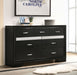 Miranda black 9-drawer dresser by CoasterEveryday, featuring sleek dark wood finish and spacious storage drawers.