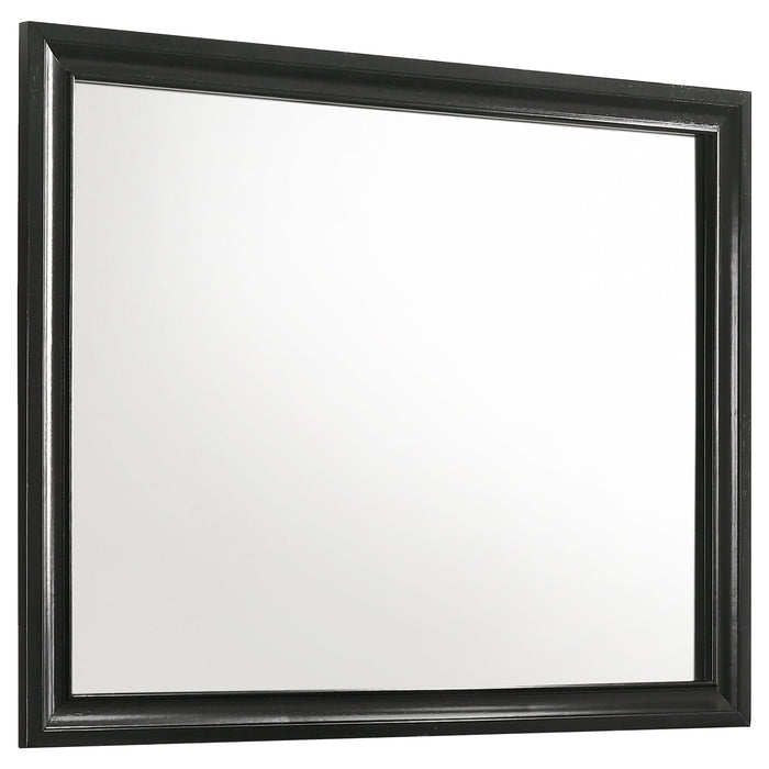 Black Miranda Dresser Mirror by CoasterEveryday, showcasing a sleek rectangular furniture mirror with a dark finish.