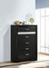 Black Miranda 6-drawer bedroom chest by CoasterEveryday, showing a sleek modern furniture piece with six spacious drawers.