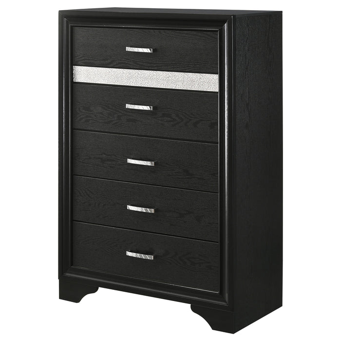 Black Miranda 6-drawer bedroom chest by CoasterEveryday with sleek handles and ample storage space.