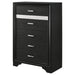 Black Miranda 6-drawer bedroom chest by CoasterEveryday with sleek handles and ample storage space.