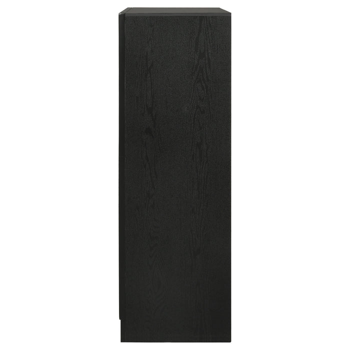 Black Miranda 6-drawer bedroom chest by CoasterEveryday, showcasing sleek furniture design with six spacious drawers.