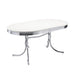 CoasterEveryday 5-piece oval dining table set with white tabletop and red legs, including matching chairs, modern furniture design.
