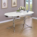 Retro oval 60-inch wood top dining table with white finish and chrome legs, showcasing a stylish CoasterEveryday furniture piece.