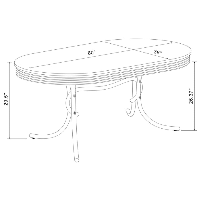 Retro oval 60-inch wood top dining table with white finish and chrome legs, ideal for modern and vintage-inspired dining rooms.