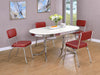 Retro oval 60-inch wood top dining table with white finish and chrome legs, modern furniture by CoasterEveryday.