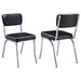 Set of two black upholstered dining side chairs with retro design and wooden legs, ideal for kitchen or dining room decor.