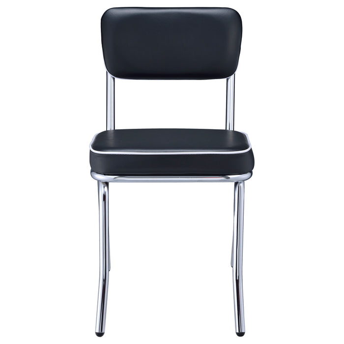 Pair of black retro upholstered dining side chairs with wooden legs, modern furniture by CoasterEveryday.