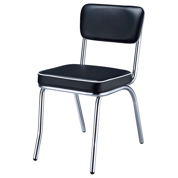 Pair of black retro upholstered dining side chairs by CoasterEveryday, featuring cushioned seats and stylish vintage design.