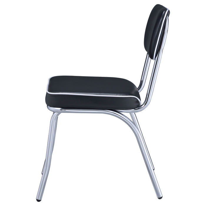 Pair of black retro upholstered dining side chairs from CoasterEveryday, featuring cushioned seats and stylish mid-century design.