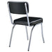 Set of two black retro upholstered dining side chairs with wooden legs, stylish and comfortable for modern dining rooms.