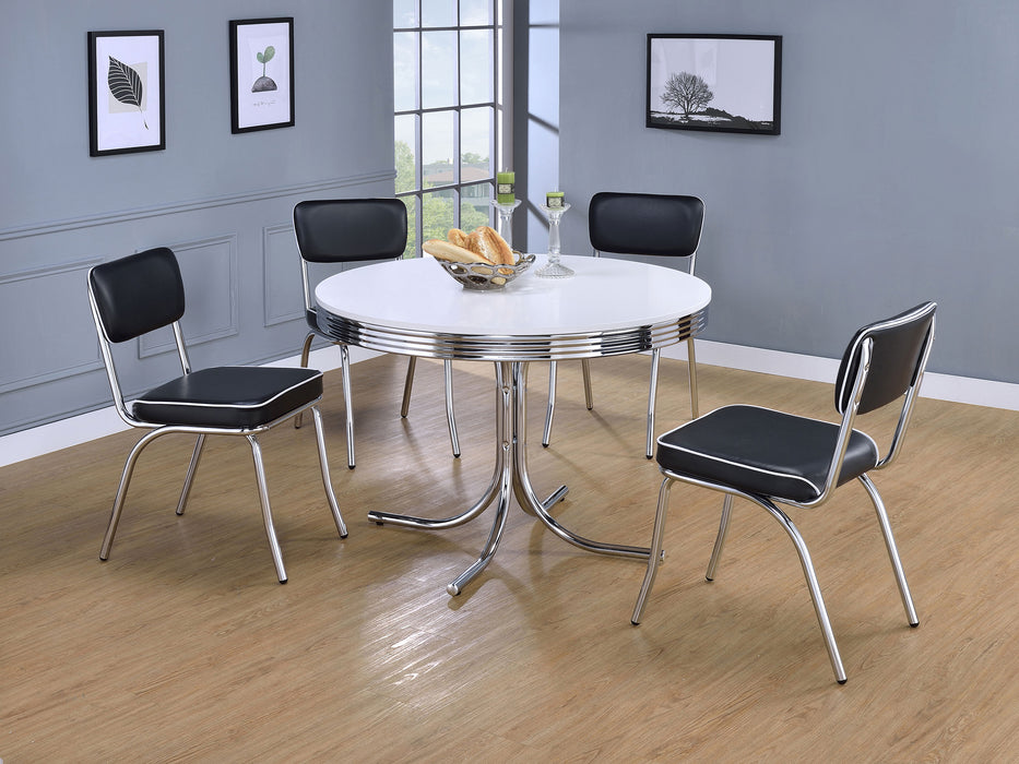 Set of two black retro upholstered dining side chairs by CoasterEveryday, featuring cushioned seats and stylish design.