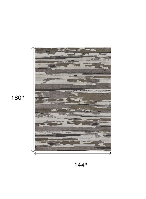 12' x 15' Abstract Power Loom Distressed Area Rug - Gray And Ivory