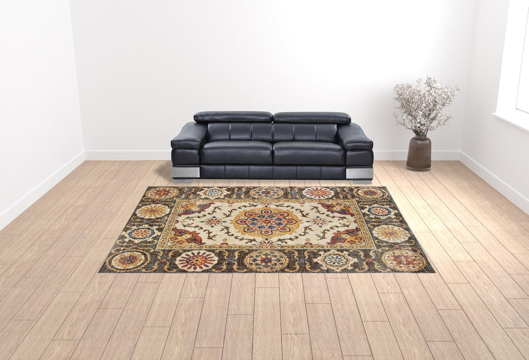 10' x 13' Oriental Power Loom Stain Resistant Area Rug - Ivory And Brown
