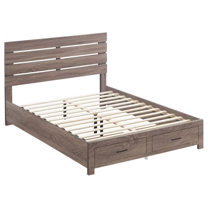 CoasterEveryday Brantford 5-piece Eastern King bedroom set in Barrel Oak with matching bed frame, nightstands, and dresser furniture.