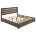 Eastern King storage panel bed in barrel oak wood, CoasterEveryday Brantford Wood furniture with built-in storage compartments.