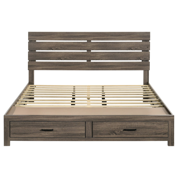 CoasterEveryday Brantford Wood Eastern King Storage Panel Bed in Barrel Oak with built-in storage drawers