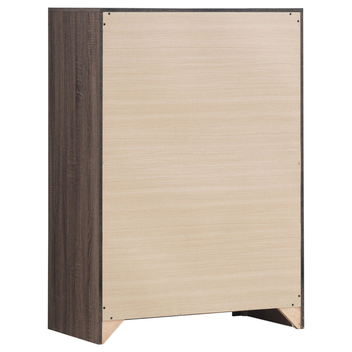 CoasterEveryday Brantford 5-piece Queen Bedroom Set in Barrel Oak, includes bed, dresser, and matching furniture with wood finish