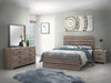 CoasterEveryday Brantford 4-piece Eastern King bedroom set in Barrel Oak, including bed frame, nightstands, and dresser with wood finish.