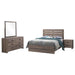 CoasterEveryday Brantford 4-piece Eastern King bedroom set in Barrel Oak with bed frame, nightstands, and dresser.