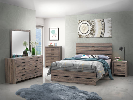 Brantford 5-piece Eastern King bedroom set by CoasterEveryday featuring barrel oak finish, includes bed frame and matching furniture.