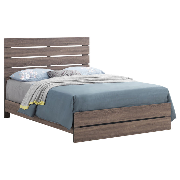 Eastern King panel bed in barrel oak wood with a classic CoasterEveryday design, showcasing the wood grain and elegant furniture style.