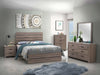 Eastern King panel bed in barrel oak wood, featuring a classic wooden furniture design with a sturdy frame and decorative headboard.