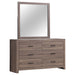 Barrel Oak Brantford 6-drawer dresser with attached mirror, showcasing sleek furniture design and natural wood finish.