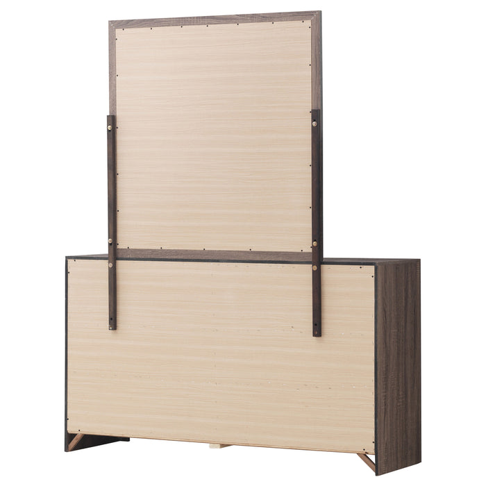 Barrel Oak Brantford 6-drawer dresser with attached mirror, made of wood, showcasing a modern furniture design.