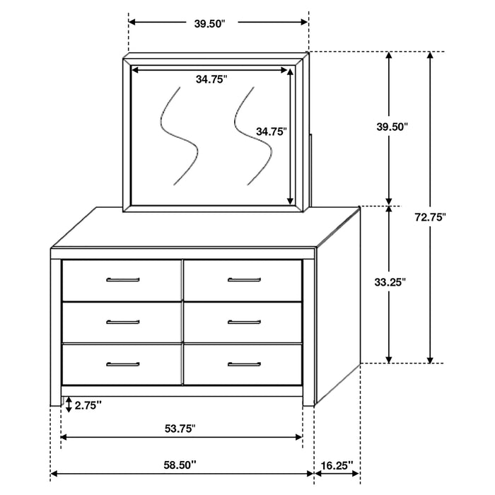 Barrel oak Brantford 6-drawer dresser with attached mirror, modern furniture piece with sleek design and ample storage space.